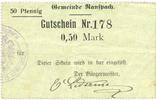 FRENCH EMERGENCY NOTES 0,50 mark Ranspach (68). Billet. . Cachet communal allemand -