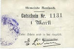FRENCH EMERGENCY NOTES 1 mark Ranspach (68). Billet. . Cachet communal allemand inversé ! -
