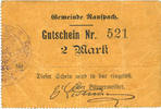 FRENCH EMERGENCY NOTES 2 mark Ranspach (68). Billet. . Cachet communal allemand -