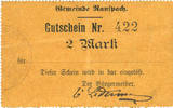 FRENCH EMERGENCY NOTES 2 mark Ranspach (68). Billet. . Cachet communal allemand -