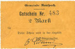 FRENCH EMERGENCY NOTES 2 mark Ranspach (68). Billet. . Cachet communal allemand -
