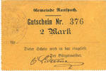 FRENCH EMERGENCY NOTES 2 mark Ranspach (68). Billet. . Cachet communal allemand -