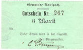 FRENCH EMERGENCY NOTES 3 mark Ranspach (68). Billet. . Cachet communal allemand -