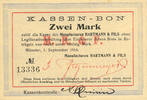FRENCH EMERGENCY NOTES 2 mark Münster (68). Manufactures Hartmann & fils. Billet. -