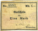 FRENCH EMERGENCY NOTES 1 mark Wesserling. Cros Roman & Cie. Billet. . Annulé -