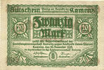 GERMANY - EMERGENCY NOTES (1914-1923) K - Z 20 mark Kamenz. Amtshauptmannschaft. Billet. Annulation par numérotation barrée en rouge -