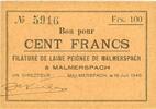 FRENCH EMERGENCY NOTES 100 francs 18.6.1940 Malmerspach (68). Filature d... 29.48 £  +  8.19 £ shipping