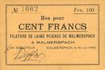 FRENCH EMERGENCY NOTES 100 francs 18.6.1940 Malmerspach (68). Filature d... 27.74 £  +  8.19 £ shipping