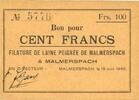 FRENCH EMERGENCY NOTES 100 francs 18.6.1940 Malmerspach (68). Filature d... 29.48 £  +  8.19 £ shipping