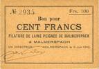 FRENCH EMERGENCY NOTES 100 francs 18.6.1940 Malmerspach (68). Filature d... 25.14 £  +  8.19 £ shipping
