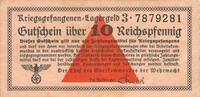 GERMANY 10 pfennig Allemagne. Camps allemands de prisonniers de guerre 1939-45. Billet. -