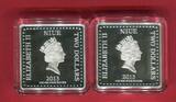 Niue Islands, Niue Inseln 2 x 2 Dollar Silbermünzen 2013 Monopoly © 2 x 1 OZ Silver Coin Set - New Zealand Mint Proof colorated (slightly toned) w. original pack.