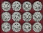 Mehr als 220 Gramm reines Silber! 12 Stück Silbermedaillen Sterling undatiert Sternzeichen - Horoskop - Medaillensuite - 925 gestempelt - Zodiac Signs Prooflike (slightly toned) with capsuels and boxes