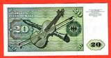 Western Germany FRG Bundesrepublik Deutschland 20 DM Deutsche Mark Banknote 1970 Elisabeth Tucher Dürer Geige mit Bogen, Klarinette Erste Serie GE ... F I-