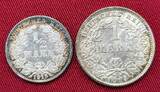 Deutsches Kaiserreich 1/2 und 1 Mark Silbermünzen 1915 D & J dekoratives Set mit hübscher Box xf with box