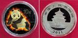 China 10 Yuan Silber 2015 Burning Panda - Black Ruthenium 24 KT Gold and Color BU colorated with box, carton & coa