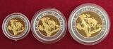 China, Volksrepublik Bimetall Bimetallic Coins Münzen Satz Gold Silber 1997 Panda 3 Münzen Satz PP 50, 25 und 10 Yuan Proof coins with box & coa