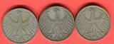 Bundesrepublik Deutschland 3 x 5 DM - Deutsche Mark 1956 Silberadler Lot D F J - kompletter Jahrgangssatz on avergage xf