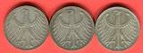 Bundesrepublik Deutschland 3 x 5 DM - Deutsche Mark 1961 Silberadler Lot D F J - kompletter Jahrgangssatz on avergage xf
