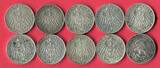 10 x 3 Mark Silbermünzen 1908 - 1913 Kaiserreich Lot 10 Typen lot of 10 coins, please see picture