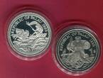 Palau 1 + 5 Dollars Cu/Ni + Silbermünze mit Farbauflage 1993 Schutz der Meeresfauna - Korallenriff - Set proof in capsule