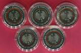 Bundesrepublik Deutschland 5 x 5 Euro Gedenkmünzen A - J 2018 Subtropische Zone komplett Gelber Ring Polymerring A,D,F,G,J BU with capsules