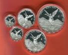 Mexiko 1/20 Unze bis 1 Unze Silber 2011 Libertad Silver Proof Set - Serie Plata - Silver Series - 5 Münzen Proof set with wooden box, carton & coa