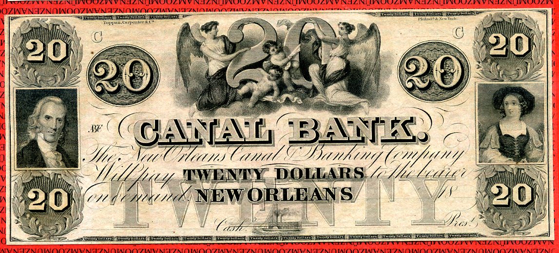 20 Dollars Banknote vor 1865 USA Louisiana New Orleans Canal Bank of