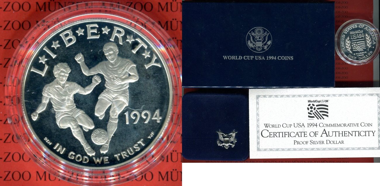 1 Dollar Silberm nze Commemorative Coin World Cup USA 1994 proof