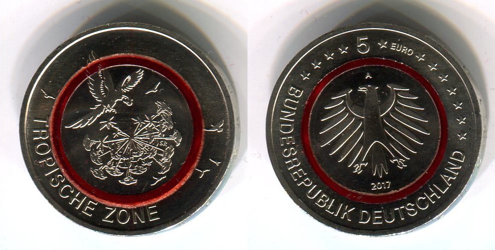 Bundesrepublik Deutschland 5 Euro Munze 17 A Tropische Zone Verpragung Roter Polymerring Verlaufen Please See Picture Ma Shops