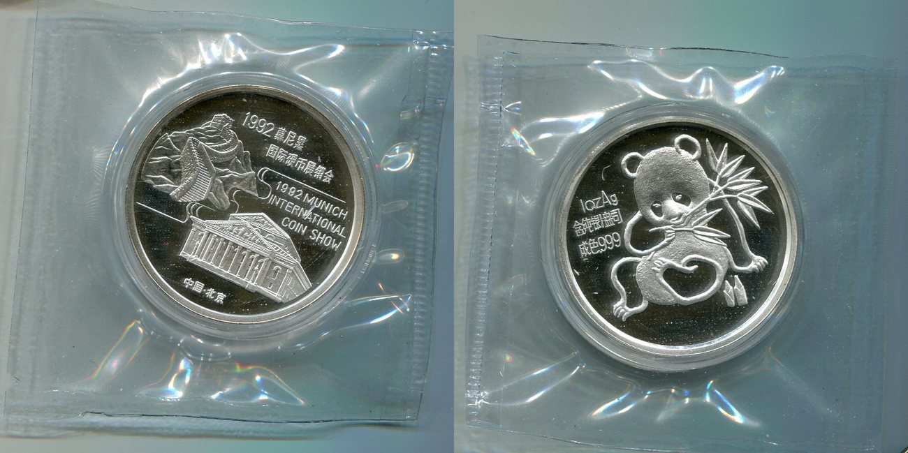 China Volksrepublik PRC M nchen Coin Show Panda Silber 1992