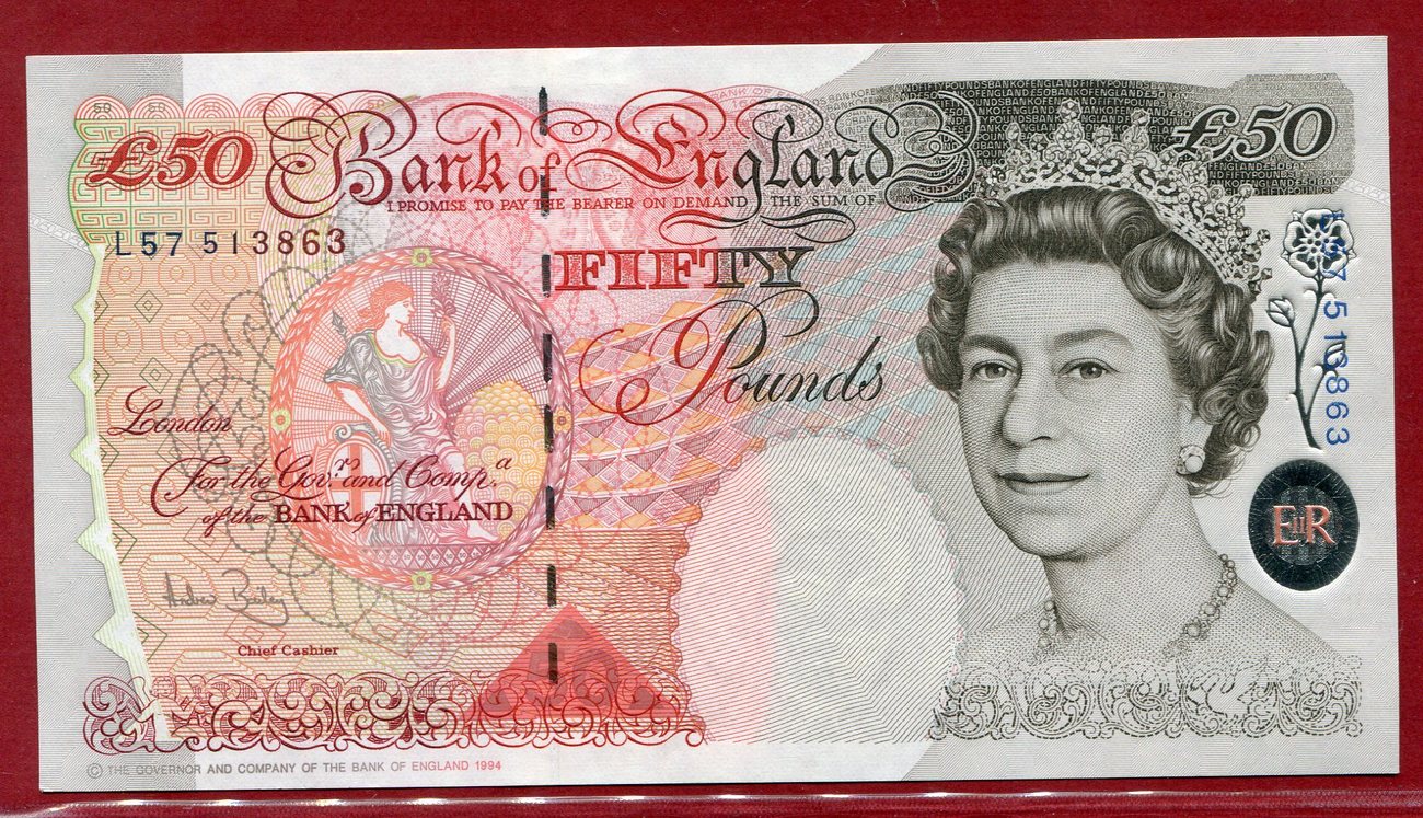 50 pound note with a portrait of Sir John Houblon