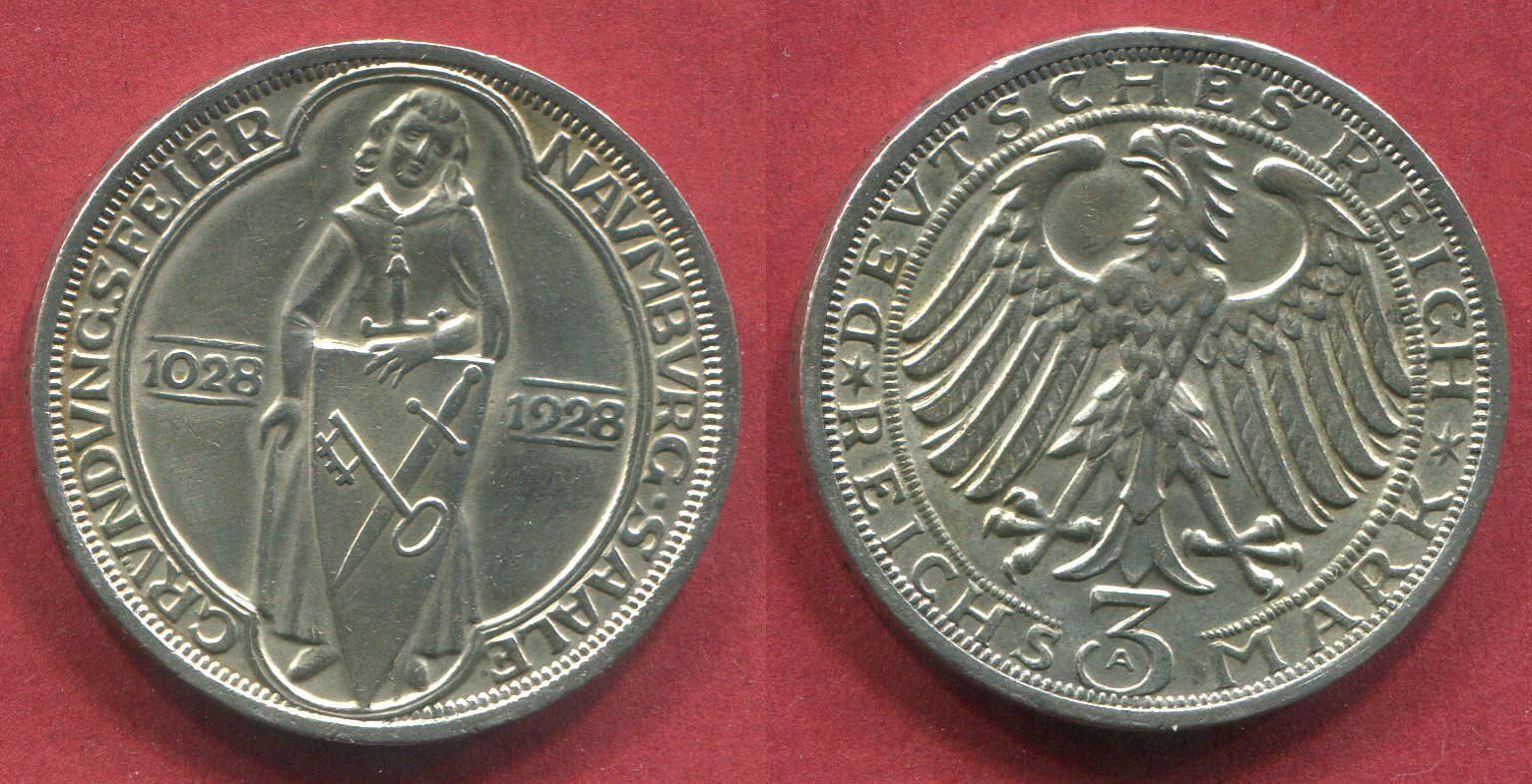 Deutschland Weimarer Republik <b>Germany</b> <b>3</b> Mark 1928 900 Jahre Naumburg Saale ...