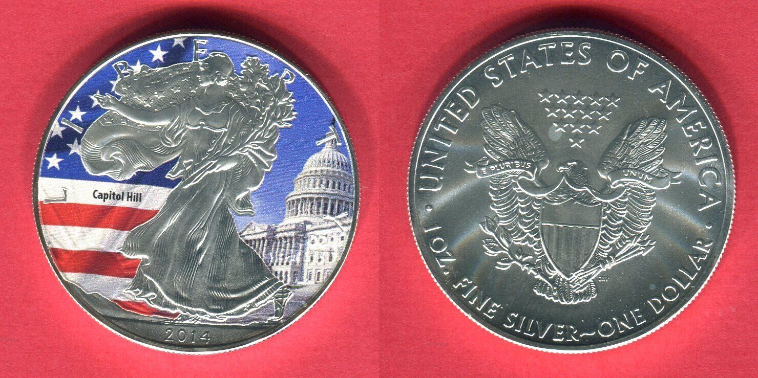 USA 1 Dollar Silberm nze Silver Eagle 1 oz 2014 Colorierte