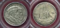 The United States of America USA 50 Cents 1/2 Dollar Huguenot Walloon Trecentenary Segelschiff old PCGS Holder -
