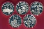 5 x 5 Yuan Silbermünzen 1994 Lot - Chinas Geschichte - Pflückerin, Komet, Glockenklänge, Wasserwerk, Segelschiff proof in capsules