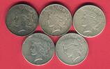 USA, United States of Amerika, Vereinigte Staaten 5 x 1 Dollar Silber Lot von 5 x 1 $ Peace Typ -