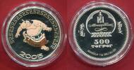 500 Togrog Tögrög 2005 Mongolei Mongolia Japanese Sumo Ringer Wrestling Yokozuna Ounomatsu Farbmünze Colorized Polierte Platte mit Einheitszertif...