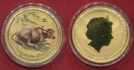 Australien Australia 100 Dollars Gold 2009 Jahr des Ochsen Ox Lunar Serie II Coloured Offizielle Far