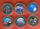 Palau 6 x 1 Dollar Cu-Ni-Münzen mit Farbapplikationen Marine Life Protection - Set - Korallenriff, bunte Fische, Seepferdchen -