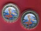 Palau 1 + 5 Dollars Cu/Ni + Silbermünze mit Farbauflage Schutz der Meeresfauna - Seepferdchen - Set -