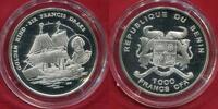 Benin 1000 Francs CFA Silber Sir Francis Drake Golden Hind -
