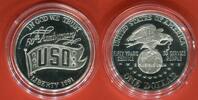 1 Dollar Commemorative Silber 1991 USA USO -  Veteranenorganisation PP mit Box, Zertifikat & Umkarton OVP