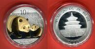 China 10 Yuan Silbermünze Panda (1 oz) mit 24 Karat Teilvergoldung -
