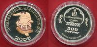 500 Togrog Tögrög 2005 Mongolei Mongolia Japanese Sumo Ringen  Wrestling  Yokozuna Shiranui Farbmünze Colorized Polierte Platte mit Einheitszerti...