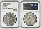 Peru 8 Reales Silber Pallas Athens holding a shield inscribed with the word libertad -