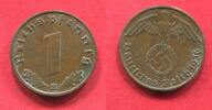 III. Reich, Weimarer Republik 1 Pfennig Kursmünze mit Hoheitszeichen Jahrgang Key Date First year of swastika Type 1936 minors with swastika all rare -