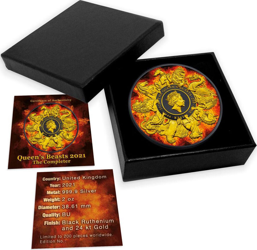5 Pounds QUEEN BEASTS COMPLETER Burning 2 Oz Silver Coin 5£ United