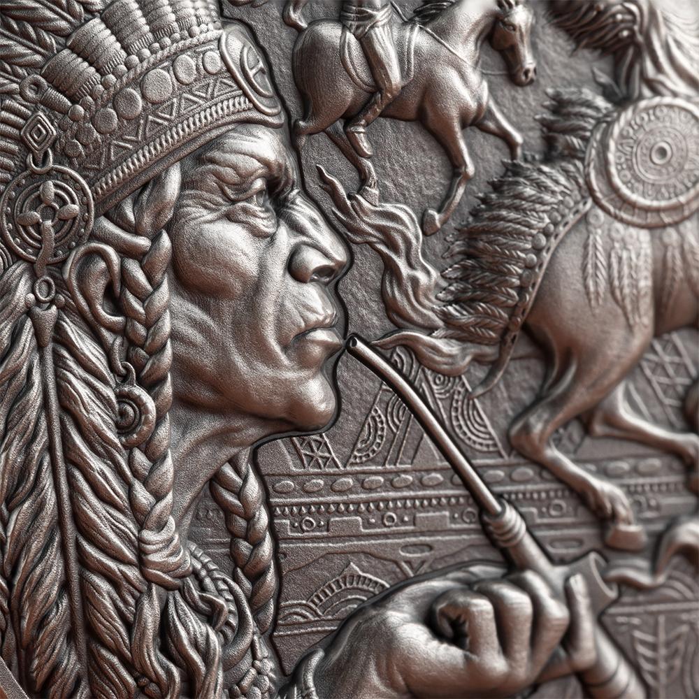 COMANCHE Tribal Spirit 2 Oz Silver Coin 2000 Francs Cameroon 2024 Antique  Finish