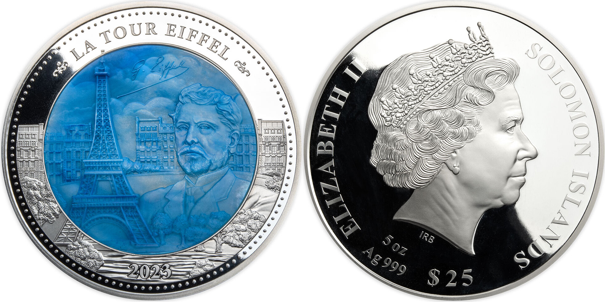 25 Dollars LA TOUR EIFFEL Mother of Pearl 5 Oz Silver Coin 25$ Solomon  Islands 2023 Proof | MA-Shops